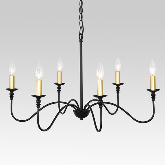 PendantLightia-Mid-Century 6-Light Candle Chandelier-Chandeliers-Black-