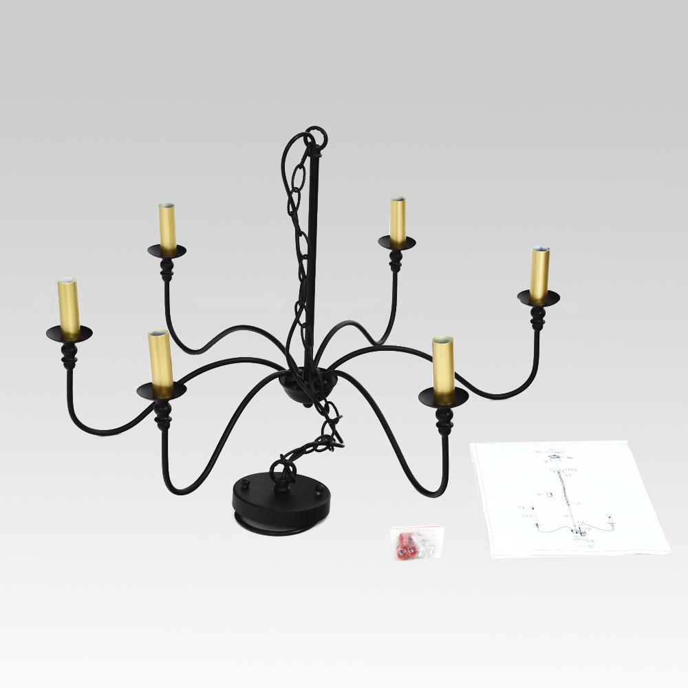 PendantLightia-Mid-Century 6-Light Candle Chandelier-Chandeliers-Black-