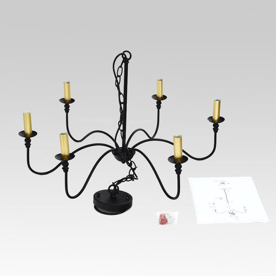 PendantLightia-Mid-Century 6-Light Candle Chandelier-Chandeliers-Black-