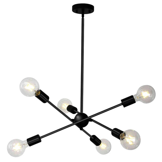 PendantLightia-Mid-Century Modern Metal Sputnik Chandelier-Chandeliers-Black-6Lt