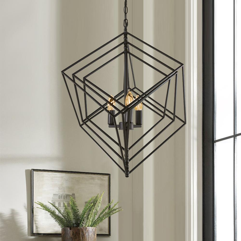 PendantLightia-Modern 3-Light Black Candle Geometric Chandelier-Chandeliers-Default Title-