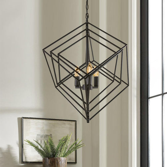 PendantLightia-Modern 3-Light Black Candle Geometric Chandelier-Chandeliers-Default Title-