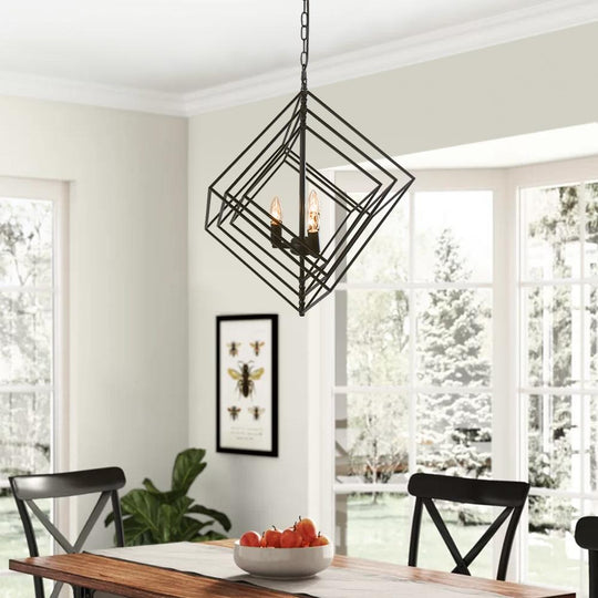 PendantLightia-Modern 3-Light Black Candle Geometric Chandelier-Chandeliers-Default Title-