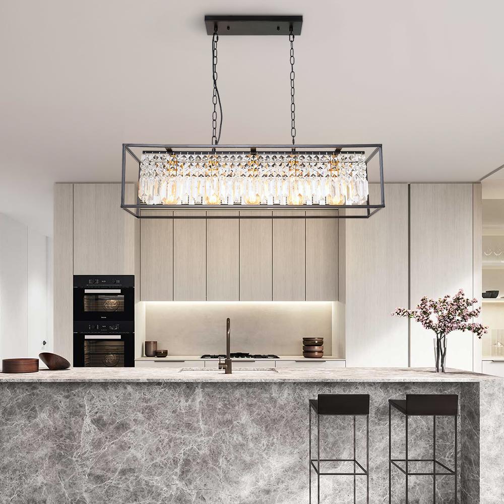 PendantLightia-Modern Crystal 5-light Rectangular Chandelier-Chandeliers-Default Title-