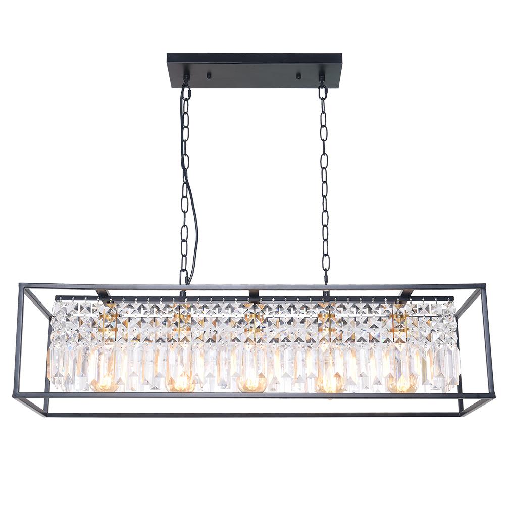 PendantLightia-Modern Crystal 5-light Rectangular Chandelier-Chandeliers-Default Title-