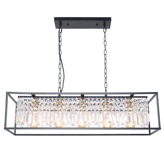 PendantLightia-Modern Crystal 5-light Rectangular Chandelier-Chandeliers-Default Title-