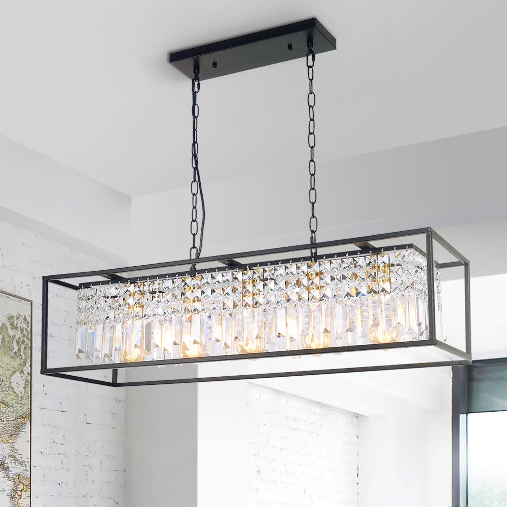 PendantLightia-Modern Crystal 5-light Rectangular Chandelier-Chandeliers-