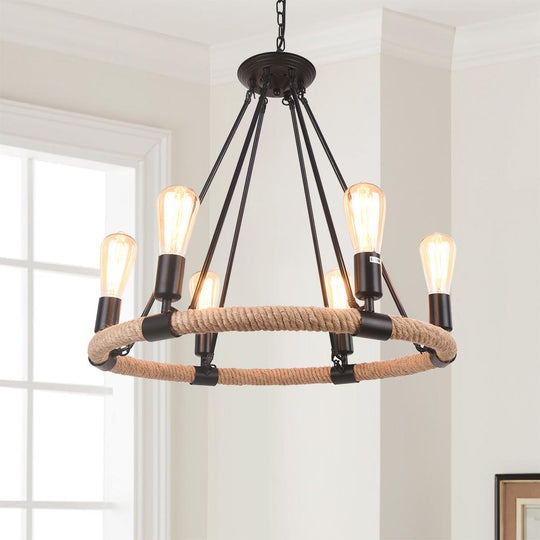 PendantLightia-Modern Farmhouse Wagon Wheel Light Fixture-Chandeliers-6Lt-