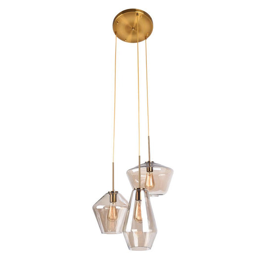 PendantLightia-Modern Geometric Clear Glass Shades Hanging Pendant Lights-Pendants-3Lt-Roung Canopy-Amber Glass
