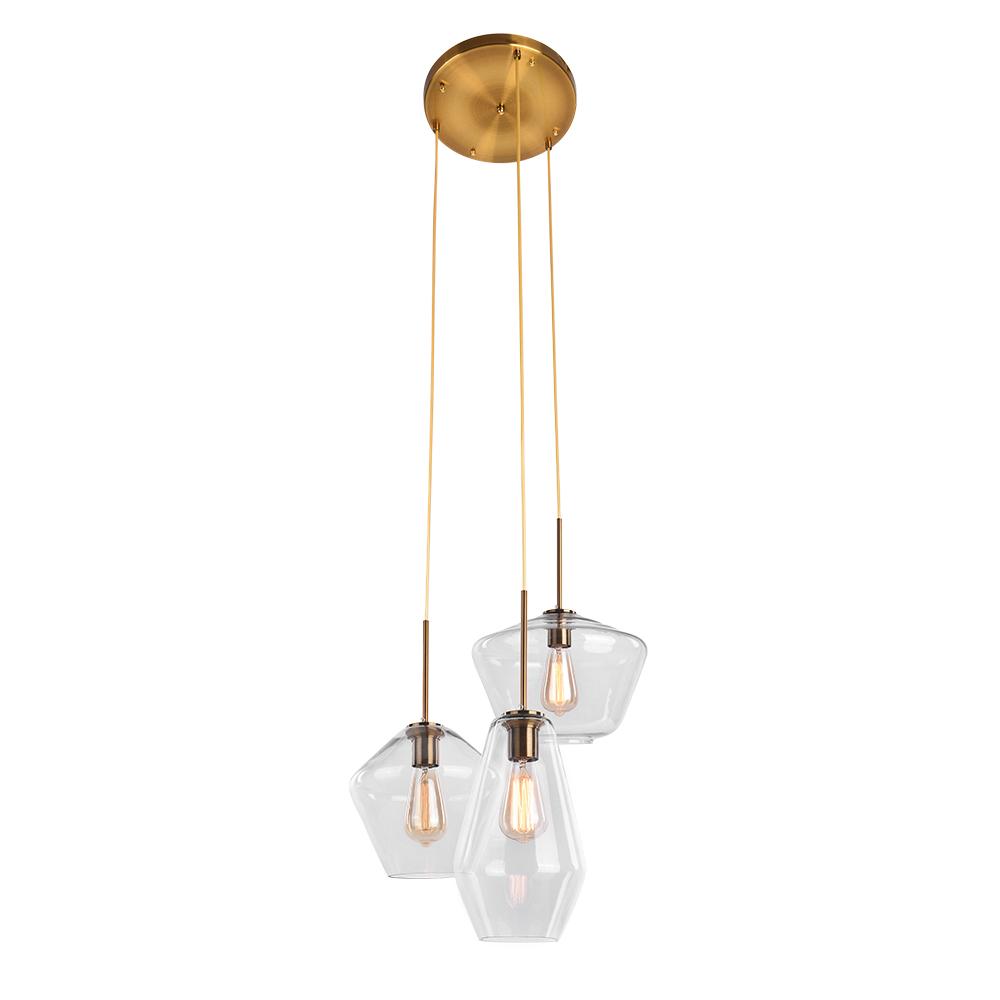 PendantLightia-Modern Geometric Clear Glass Shades Hanging Pendant Lights-Pendants-3Lt-Roung Canopy-Clear Glass