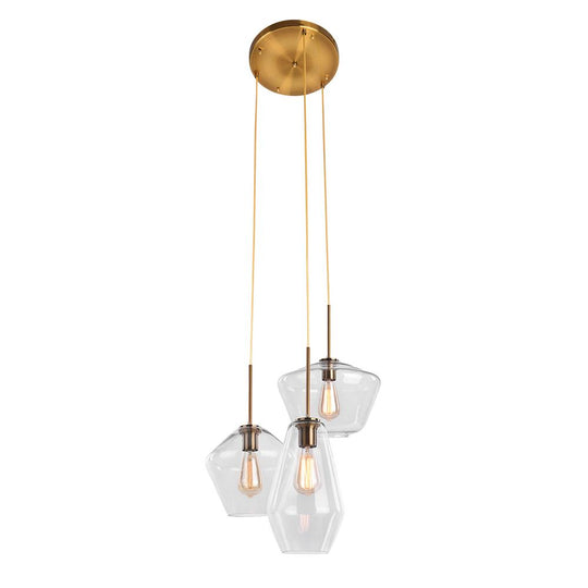 PendantLightia-Modern Geometric Clear Glass Shades Hanging Pendant Lights-Pendants-3Lt-Roung Canopy-Clear Glass