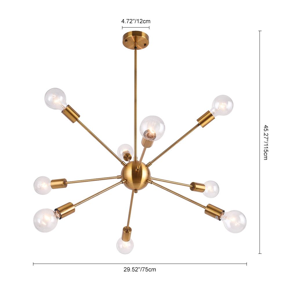 PendantLightia-Modern Mid-century 9-light Sputnik Chandelier-Chandeliers-Brass-
