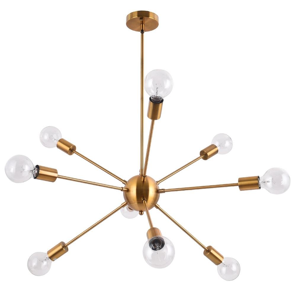 PendantLightia-Modern Mid-century 9-light Sputnik Chandelier-Chandeliers-Brass-