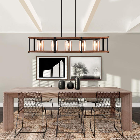 PendantLightia-Rectangular Rustic Farmhouse Chandelier-Chandeliers-Default Title-