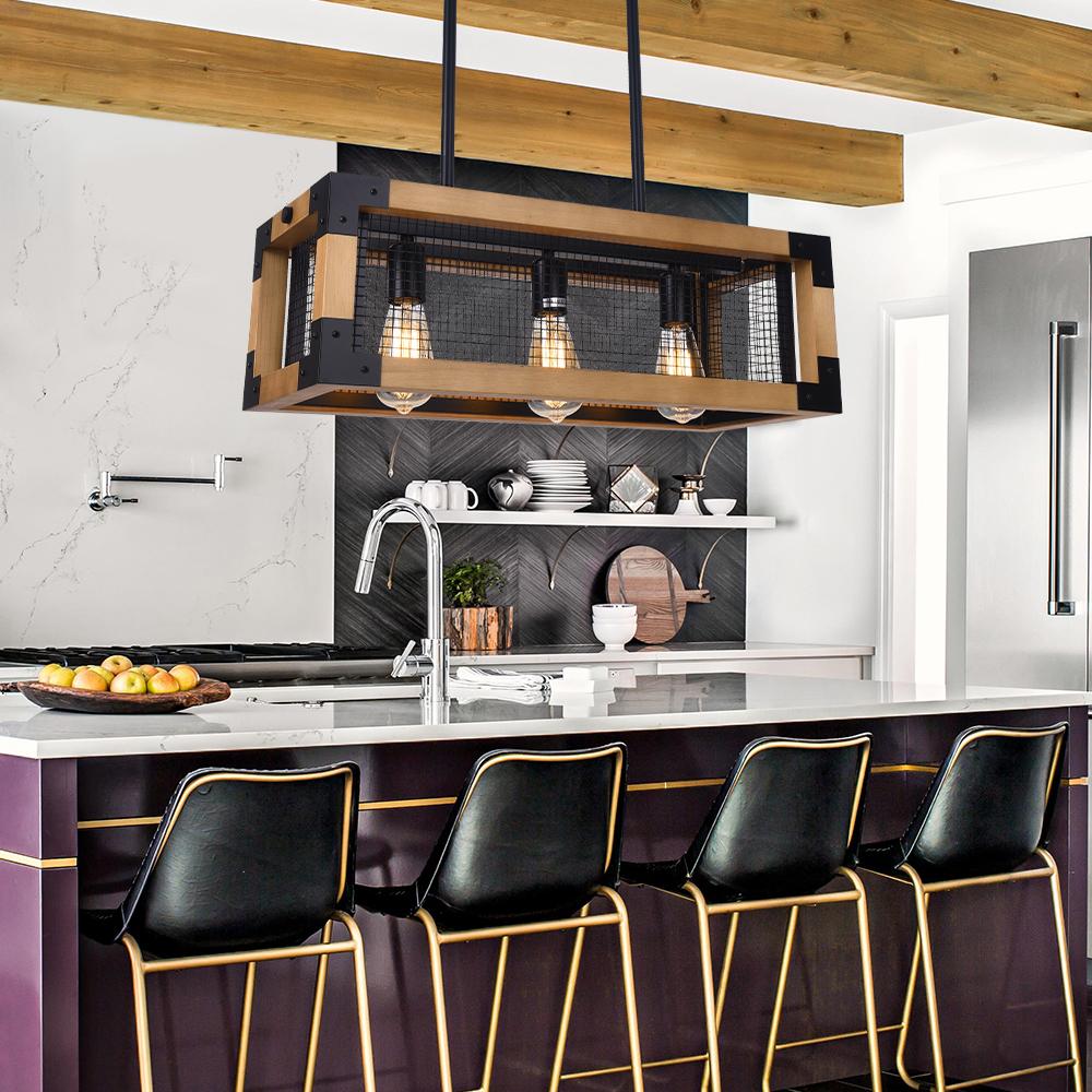 PendantLightia-Rectangular Wooden Farmhouse Chandelier-Chandeliers-Default Title-
