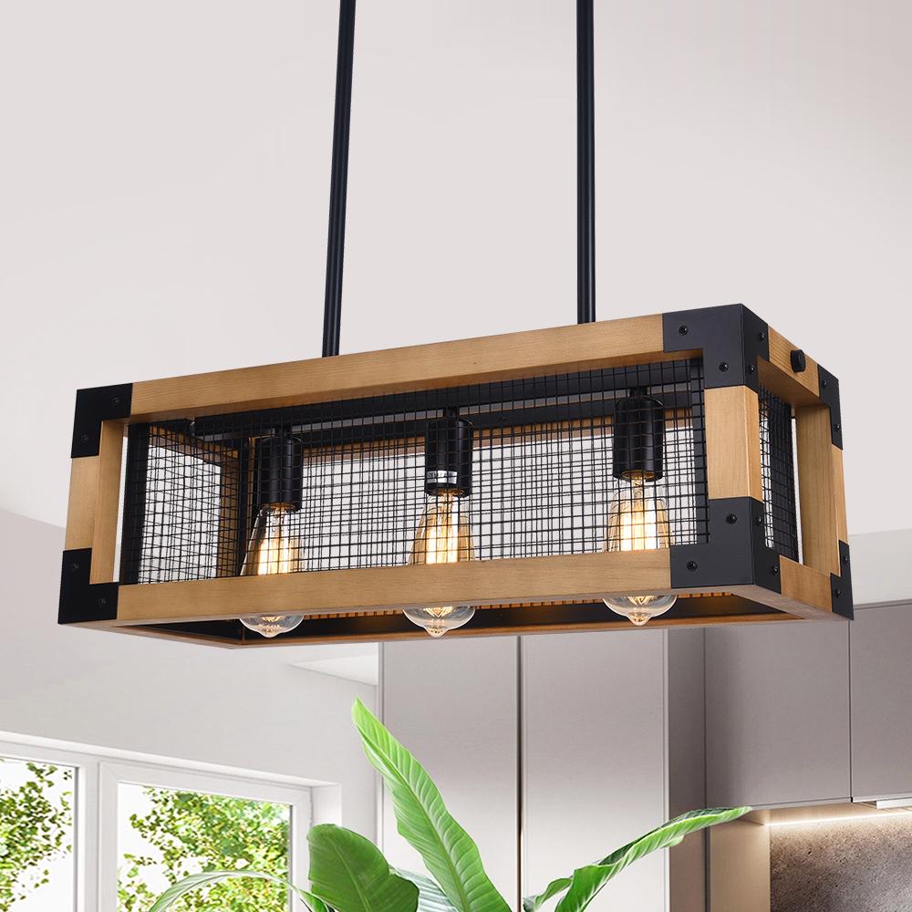 PendantLightia-Rectangular Wooden Farmhouse Chandelier-Chandeliers-Default Title-