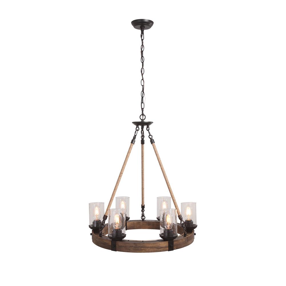 PendantLightia-Six Lights Farmhouse Circular Chandelier-Chandeliers-Default Title-