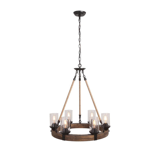 PendantLightia-Six Lights Farmhouse Circular Chandelier-Chandeliers-Default Title-