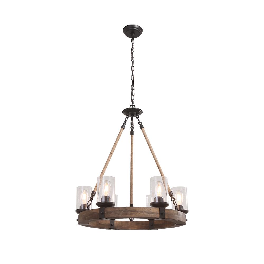 PendantLightia-Six Lights Farmhouse Circular Chandelier-Chandeliers-Default Title-