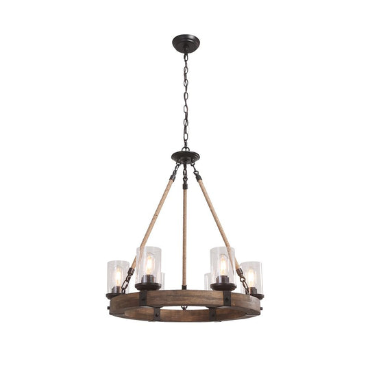 PendantLightia-Six Lights Farmhouse Circular Chandelier-Chandeliers-Default Title-