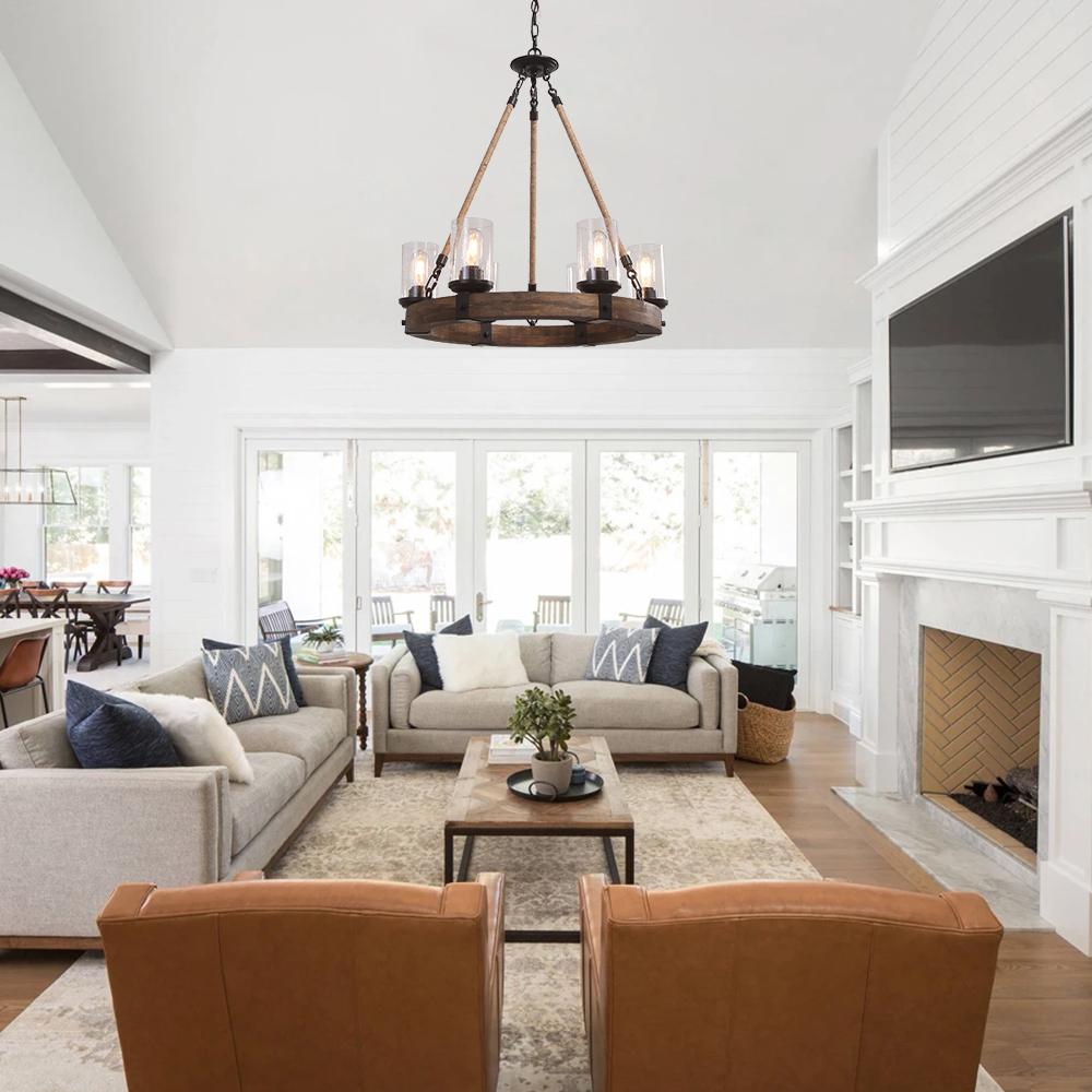 PendantLightia-Six Lights Farmhouse Circular Chandelier-Chandeliers-Default Title-