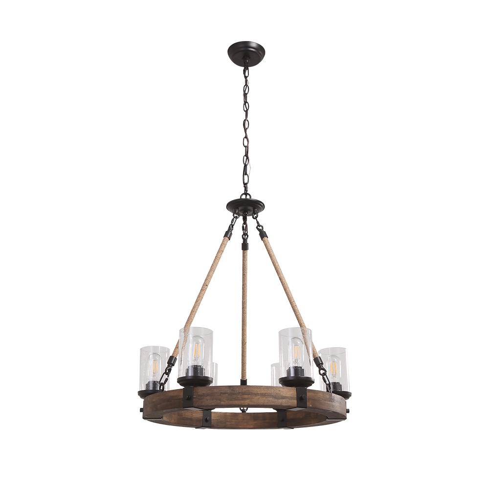 PendantLightia-Six Lights Farmhouse Circular Chandelier-Chandeliers-Default Title-