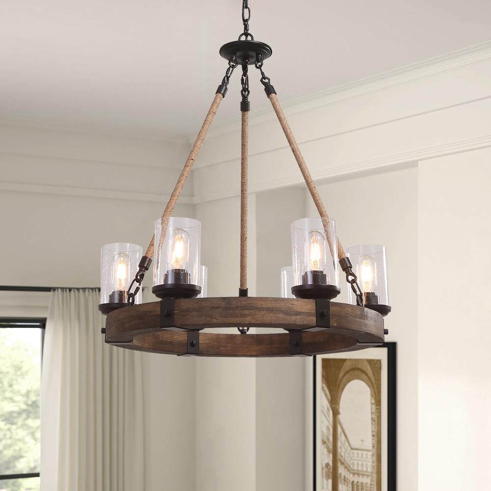 PendantLightia-Six Lights Farmhouse Circular Chandelier-Chandeliers-Default Title-