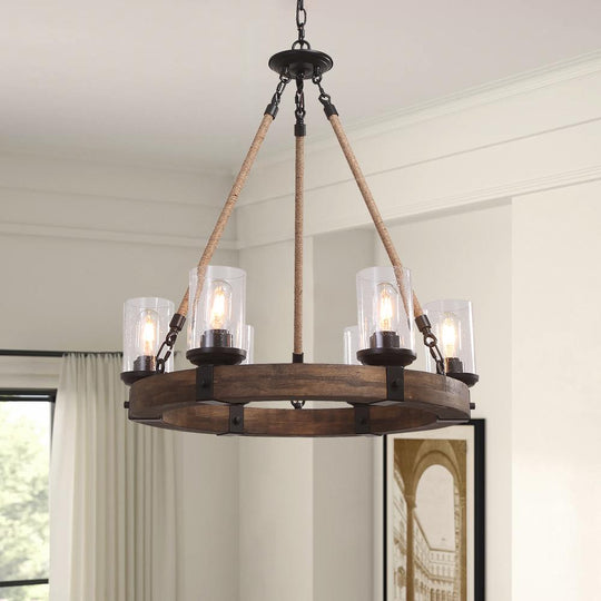 PendantLightia-Six Lights Farmhouse Circular Chandelier-Chandeliers-Default Title-