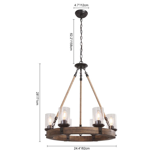PendantLightia-Six Lights Farmhouse Circular Chandelier-Chandeliers-Default Title-