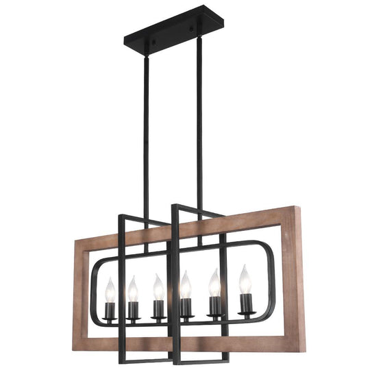 PendantLightia-Wooden Rectangular Farmhouse Chandelier-Chandeliers-Default Title-