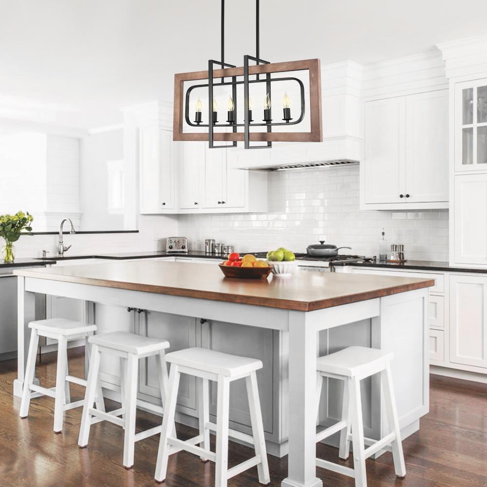 PendantLightia-Wooden Rectangular Farmhouse Chandelier-Chandeliers-Default Title-