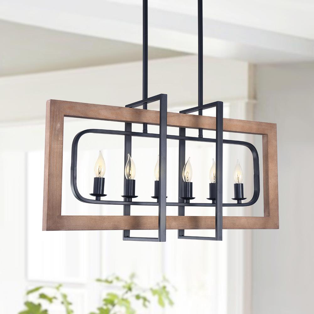 PendantLightia-Wooden Rectangular Farmhouse Chandelier-Chandeliers-Default Title-