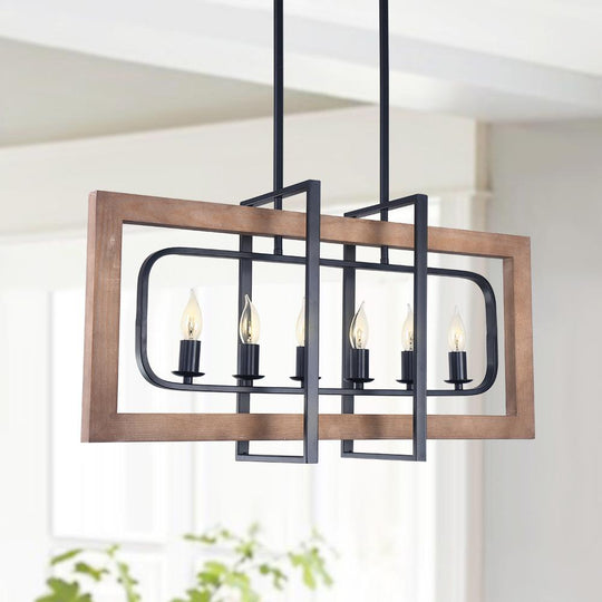 PendantLightia-Wooden Rectangular Farmhouse Chandelier-Chandeliers-Default Title-