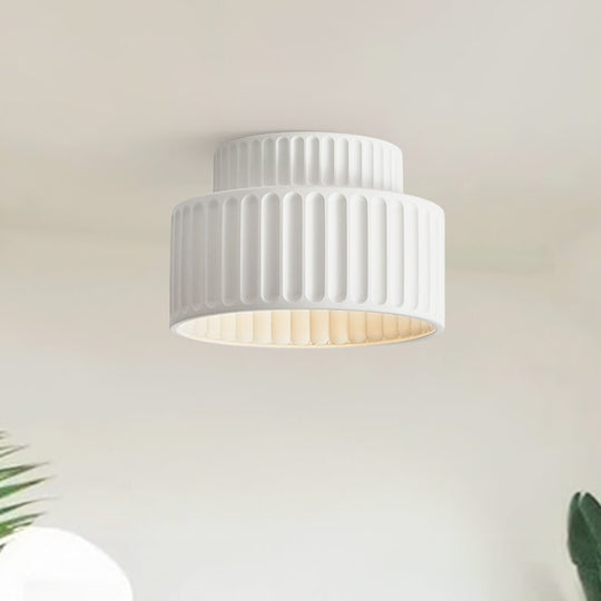 Pendantlightie-1-Light Cream Style Vintage Drum Semi Flush Mount-Semi Flush Mount-Beige-