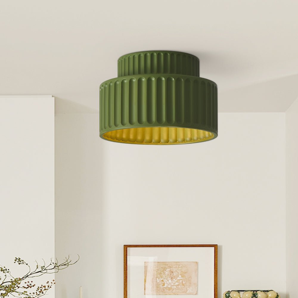 Pendantlightie-1-Light Cream Style Vintage Drum Semi Flush Mount-Semi Flush Mount-Green-