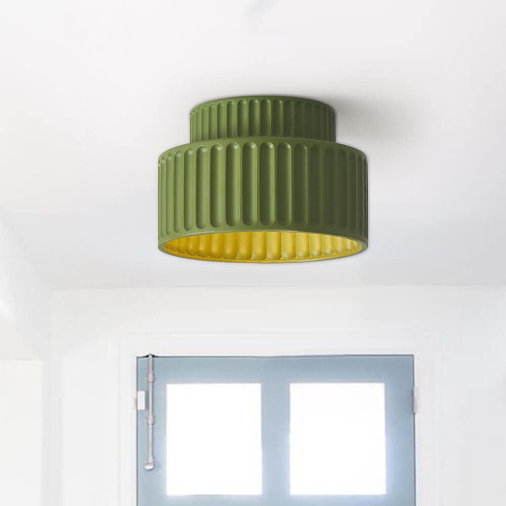 Pendantlightie-1-Light Cream Style Vintage Drum Semi Flush Mount-Semi Flush Mount-Green-