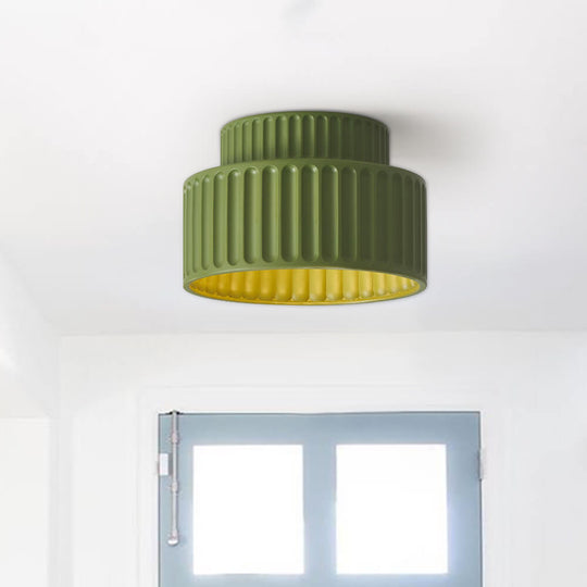 Pendantlightie-1-Light Cream Style Vintage Drum Semi Flush Mount-Semi Flush Mount-Green-
