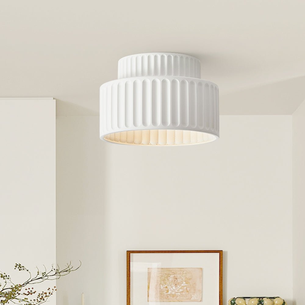 Pendantlightie-1-Light Cream Style Vintage Drum Semi Flush Mount-Semi Flush Mount-White-