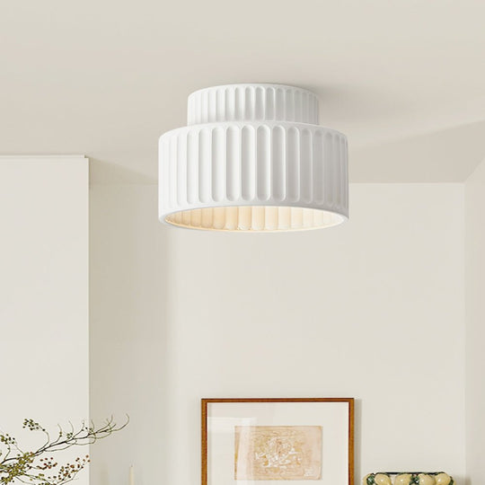 Pendantlightie-1-Light Cream Style Vintage Drum Semi Flush Mount-Semi Flush Mount-White-