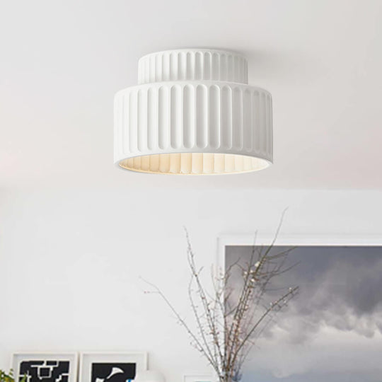 Pendantlightie-1-Light Cream Style Vintage Drum Semi Flush Mount-Semi Flush Mount-White-
