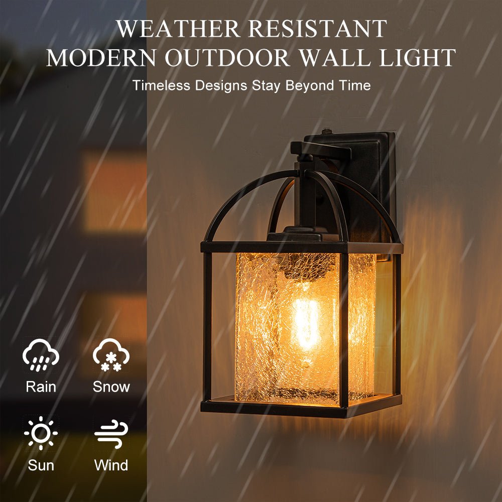 Pendantlightie-1-Light Dusk to Dawn Crackled Glass Outdoor Waterproof Wall Light-Outdoor Wall Light--