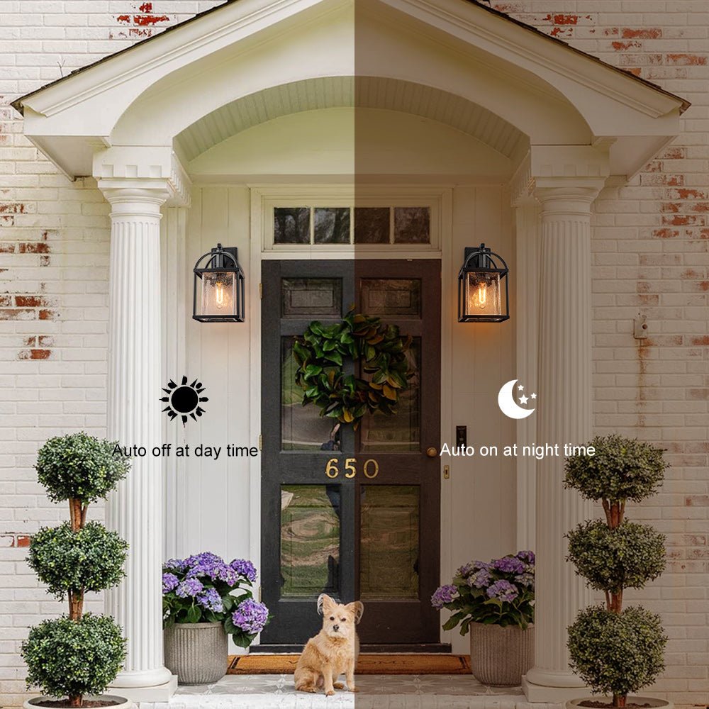 Pendantlightie-1-Light Dusk to Dawn Crackled Glass Outdoor Waterproof Wall Light-Outdoor Wall Light--