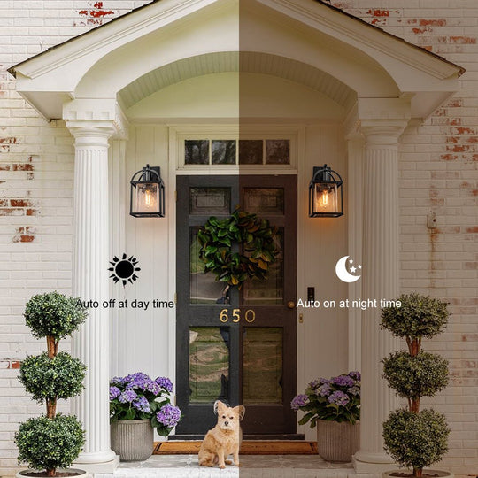 Pendantlightie-1-Light Dusk to Dawn Crackled Glass Outdoor Waterproof Wall Light-Outdoor Wall Light--