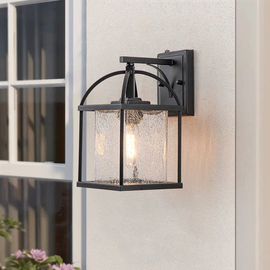 Pendantlightie-1-Light Dusk to Dawn Crackled Glass Outdoor Waterproof Wall Light-Outdoor Wall Light--