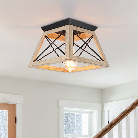 Pendantlightie-1-Light Farmhouse Geometric Flush Mount-Flush Mount-Brown-