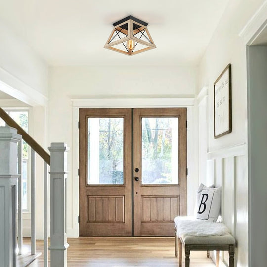 Pendantlightie-1-Light Farmhouse Geometric Flush Mount-Flush Mount-White-