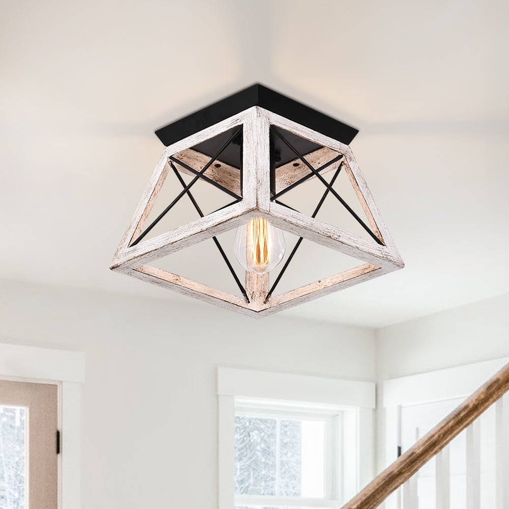 Pendantlightie-1-Light Farmhouse Geometric Flush Mount-Flush Mount-White-