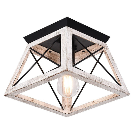 Pendantlightie-1-Light Farmhouse Geometric Flush Mount-Flush Mount-White-