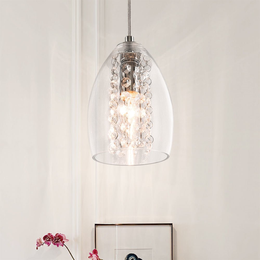 Pendantlightie-1-Light Glass Bell Pendant With Crystal Accent-Pendants--