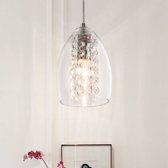 Pendantlightie-1-Light Glass Bell Pendant With Crystal Accent-Pendants--
